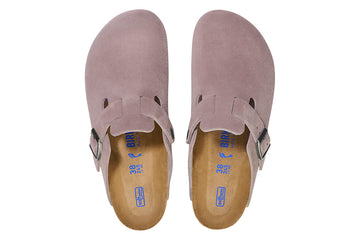 Birkenstock Boston R Soft Footbed Faded Purple Suede Leather Womens #color_purple